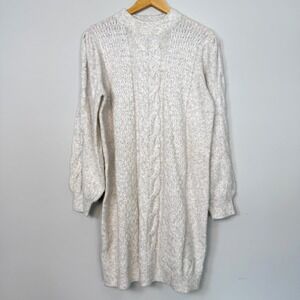 Ophelia Roe Cable Knit Sweater Dress Womens Large Oatmeal Neutral Minimalist